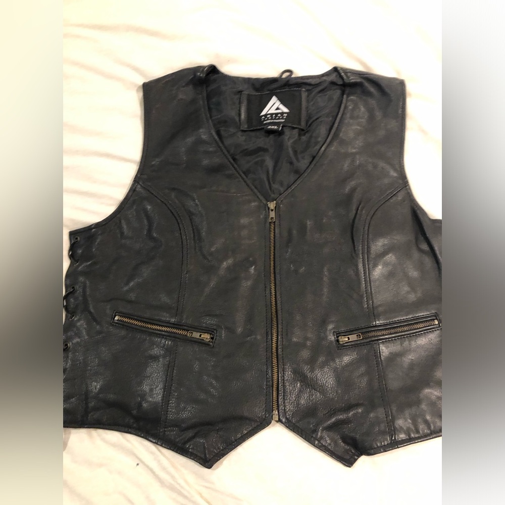 Arian cowhide leather vest lace side black new